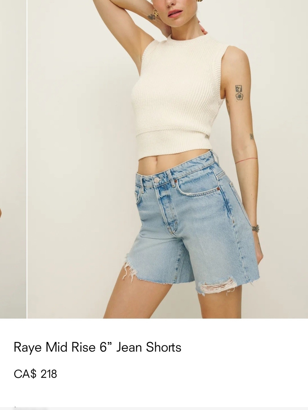 Reformation Light Blue Distressed Mid-Rise Jean Shorts